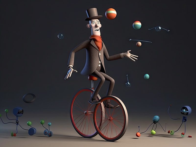 a human juggling while on a monocycle